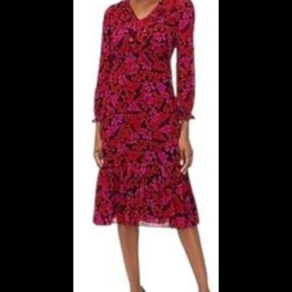 J. Crew Pink Floral V-Neck Tiered Ruffle Midi Dress size 18 Plus Size - Picture 1 of 15